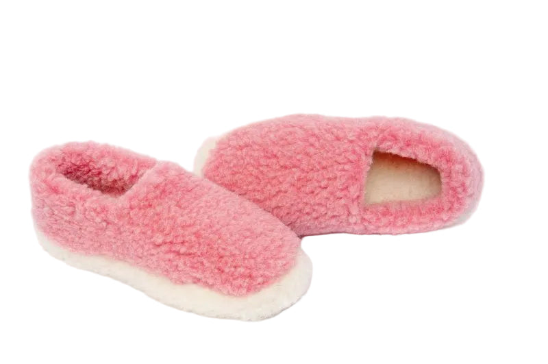 Yoko Wool Full Slippers in Pink and Natural Merino Wool - Lifestory