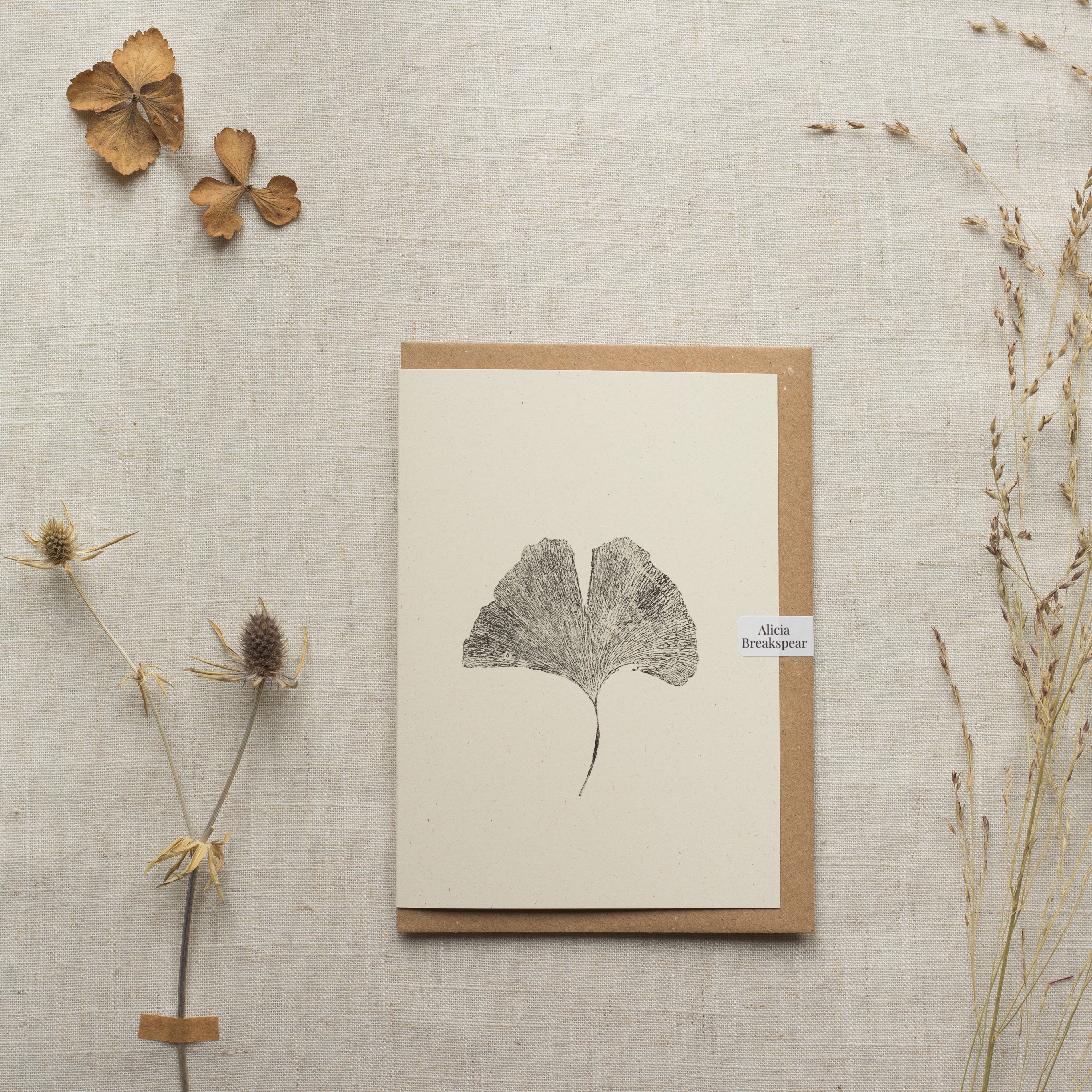 Ginkgo Leaf Botanical Monoprint Card by Alicia Breakspear - Lifestory