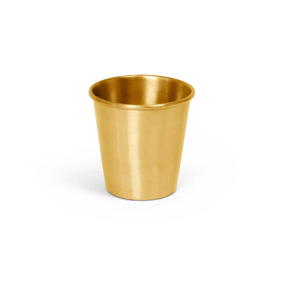 Gold metal cup on a white background