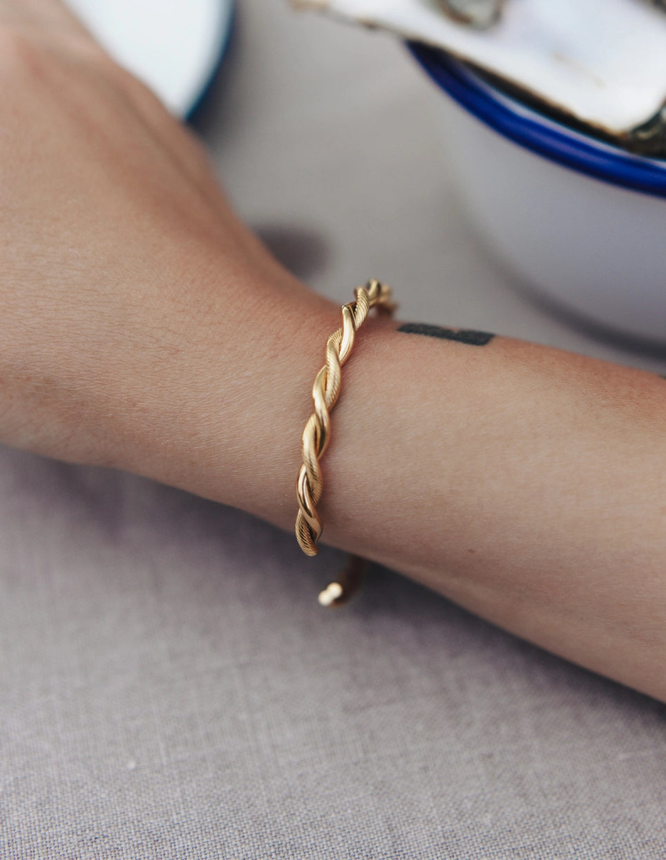 Twist Cuff Bangle - Water Resistant Gold Plating by Nordic Muse - Lifestory