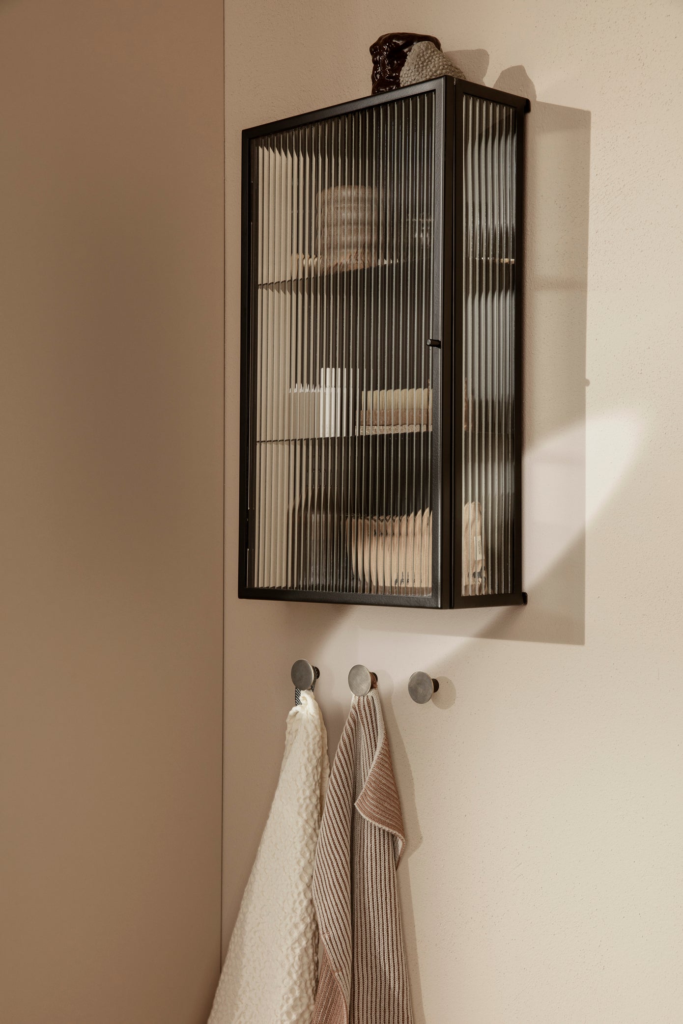Glass Cabinet | Haze Reeded-Glass Wall Cabinet in Black - Lifestory - ferm Living