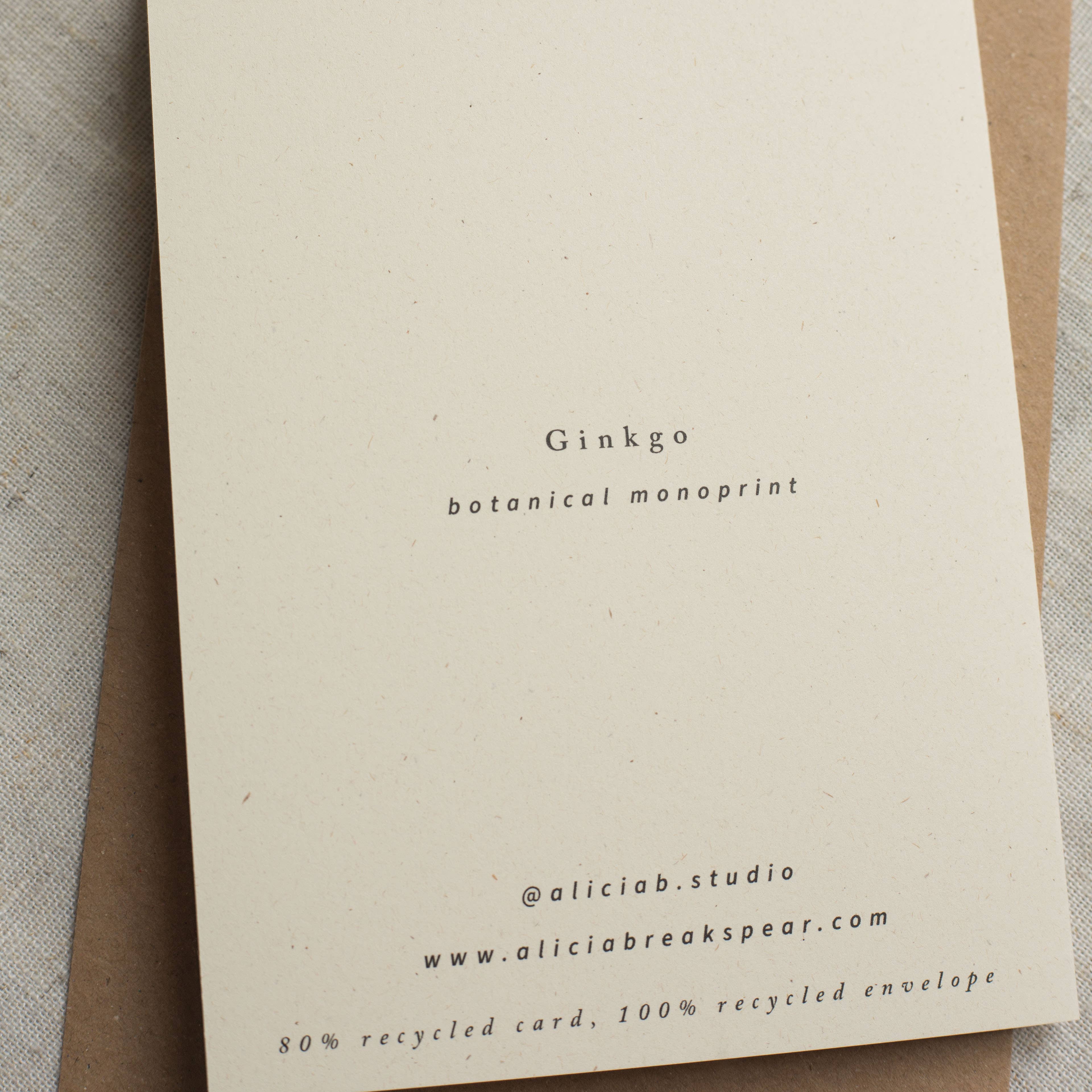 Ginkgo Leaf Botanical Monoprint Card by Alicia Breakspear - Lifestory