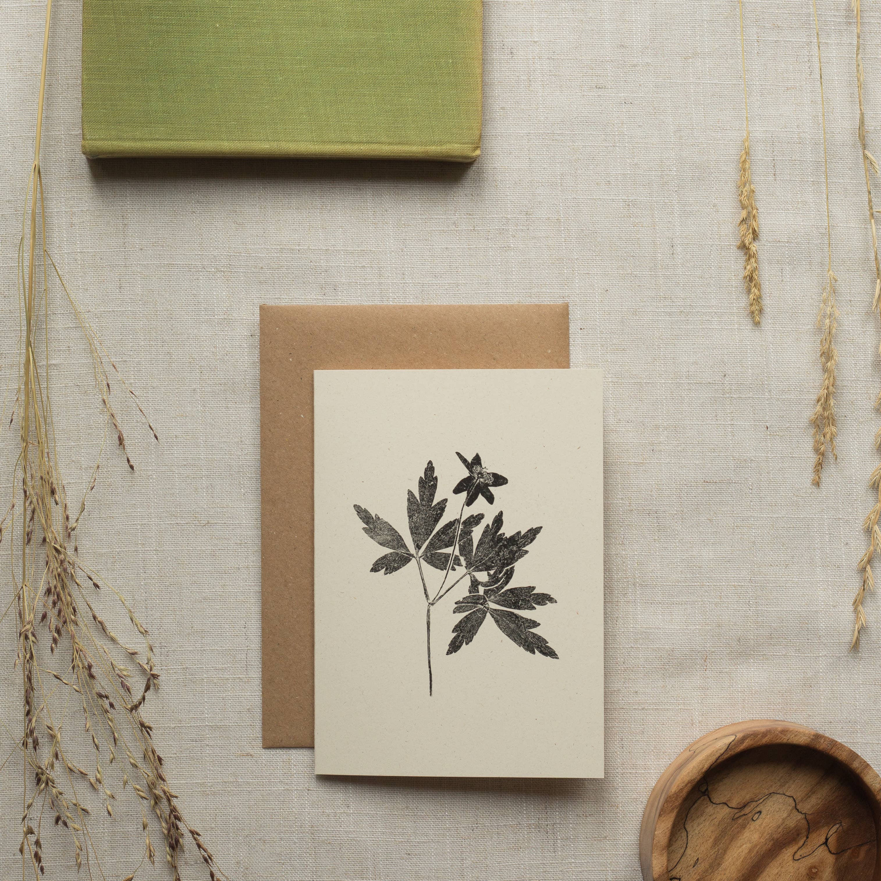Wood Anemone Botanical Monoprint Card by Alicia Breakspear - Lifestory