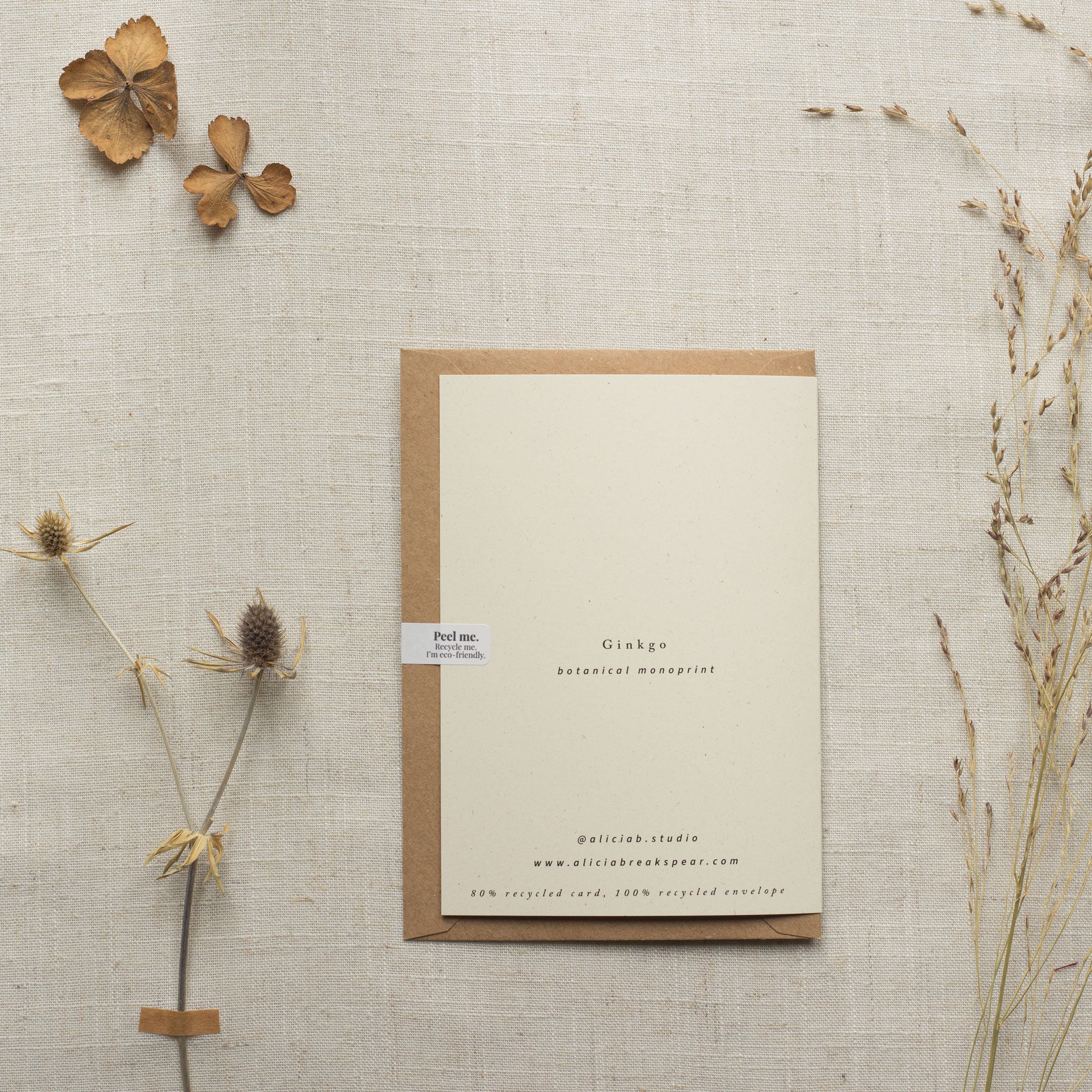 Ginkgo Leaf Botanical Monoprint Card by Alicia Breakspear - Lifestory