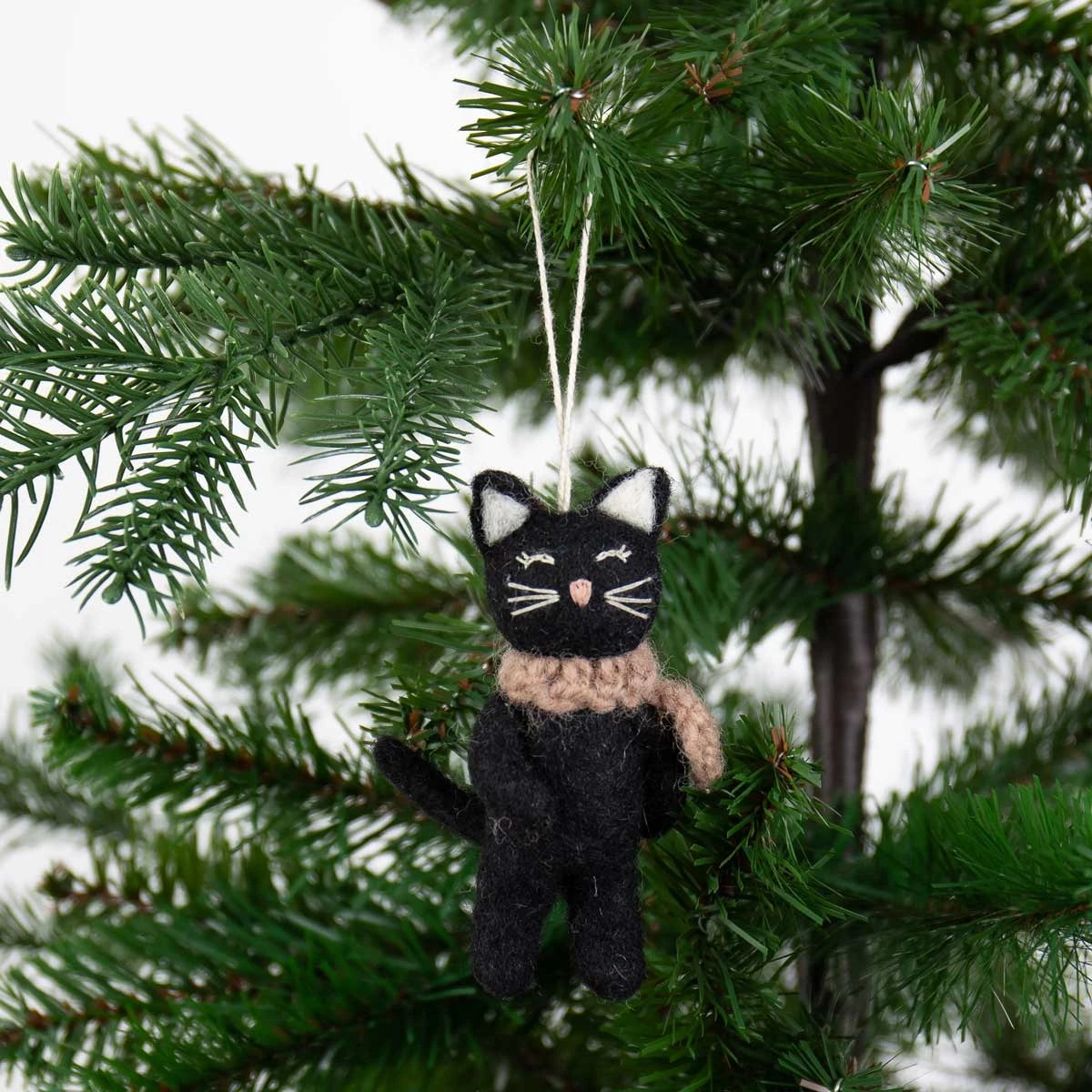 Black Cat Hand Felted Hanging Ornament