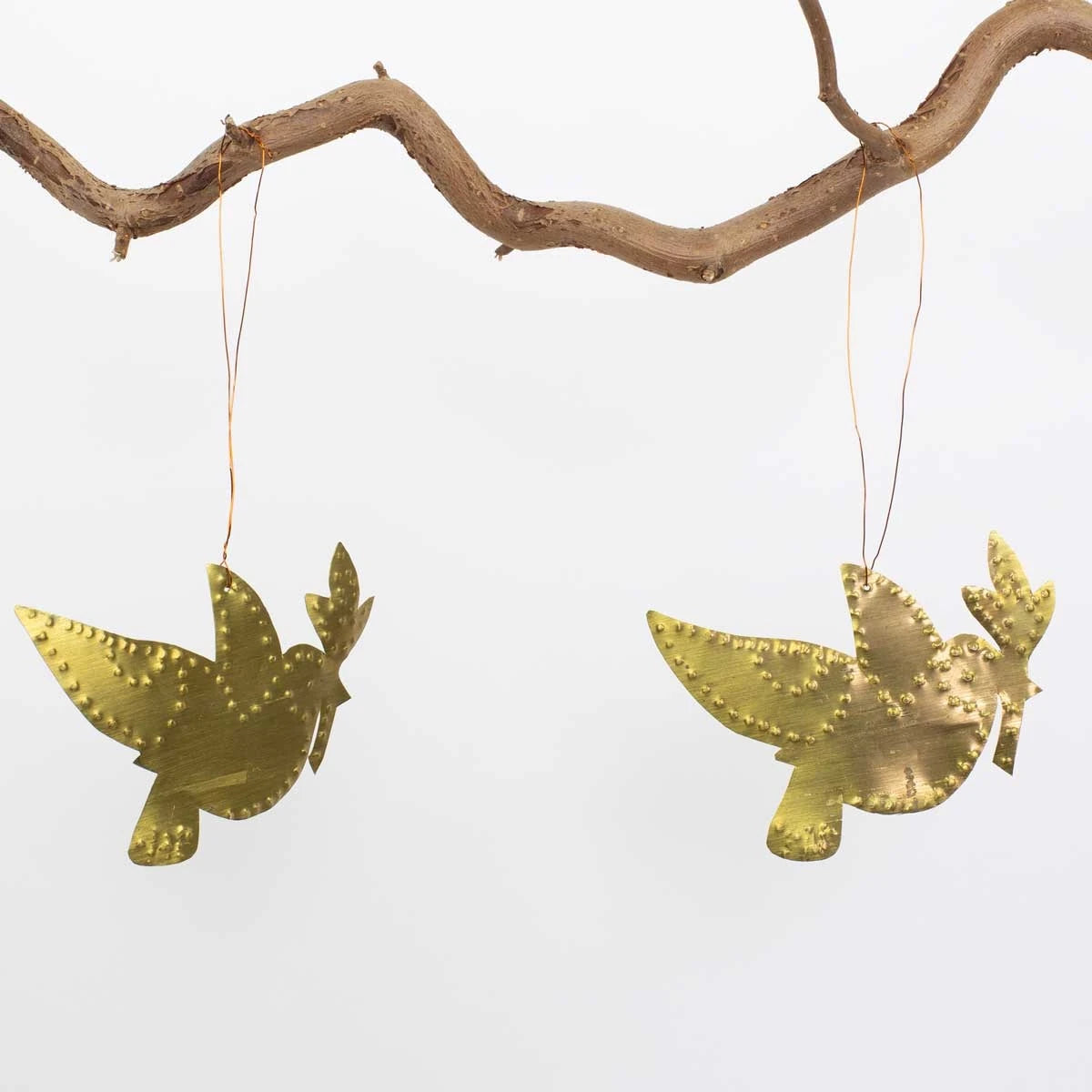 Golden Bird Brass Hanging Ornament - Set of 2