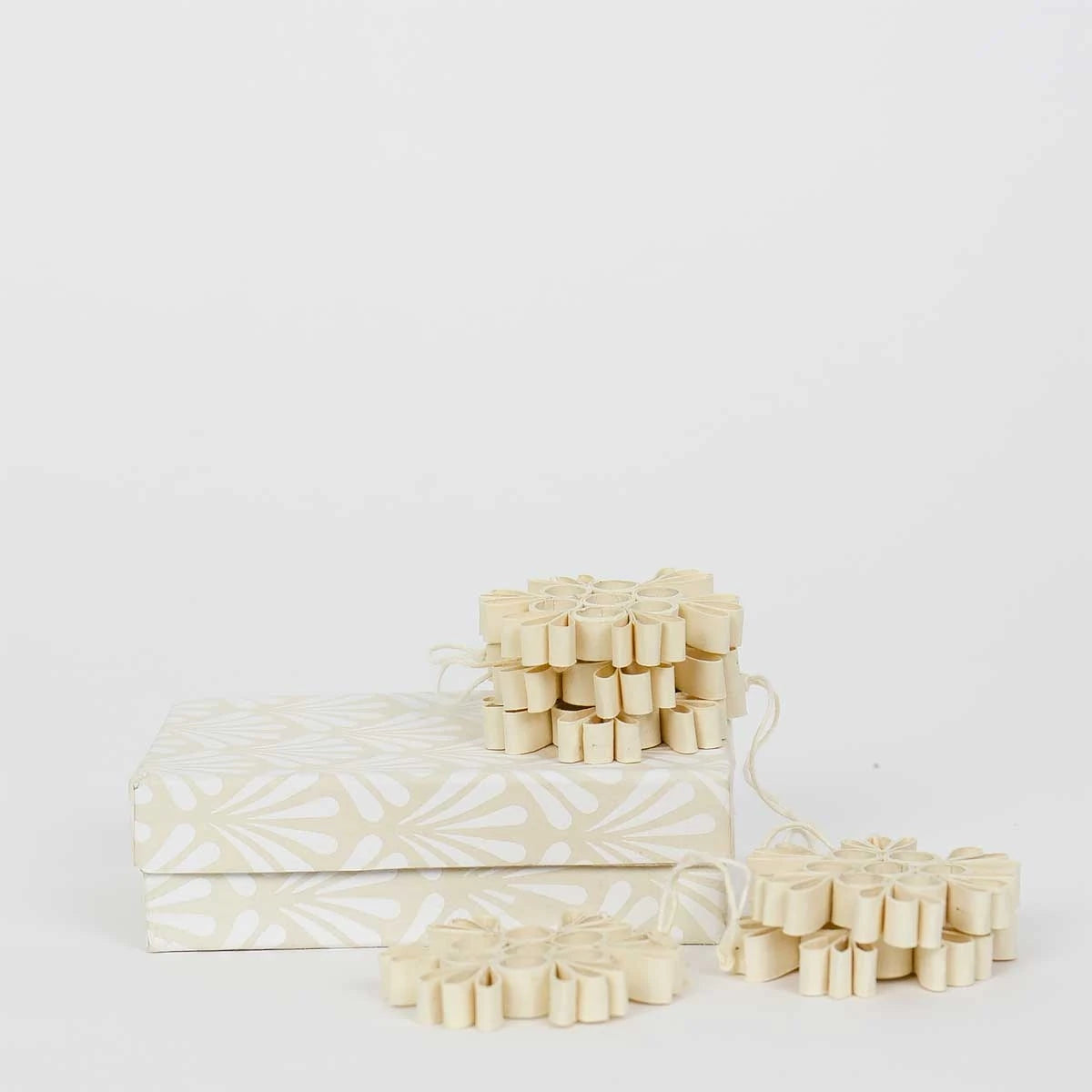 Snow Quilled Paper Hanging Ornament Set of 6 in White