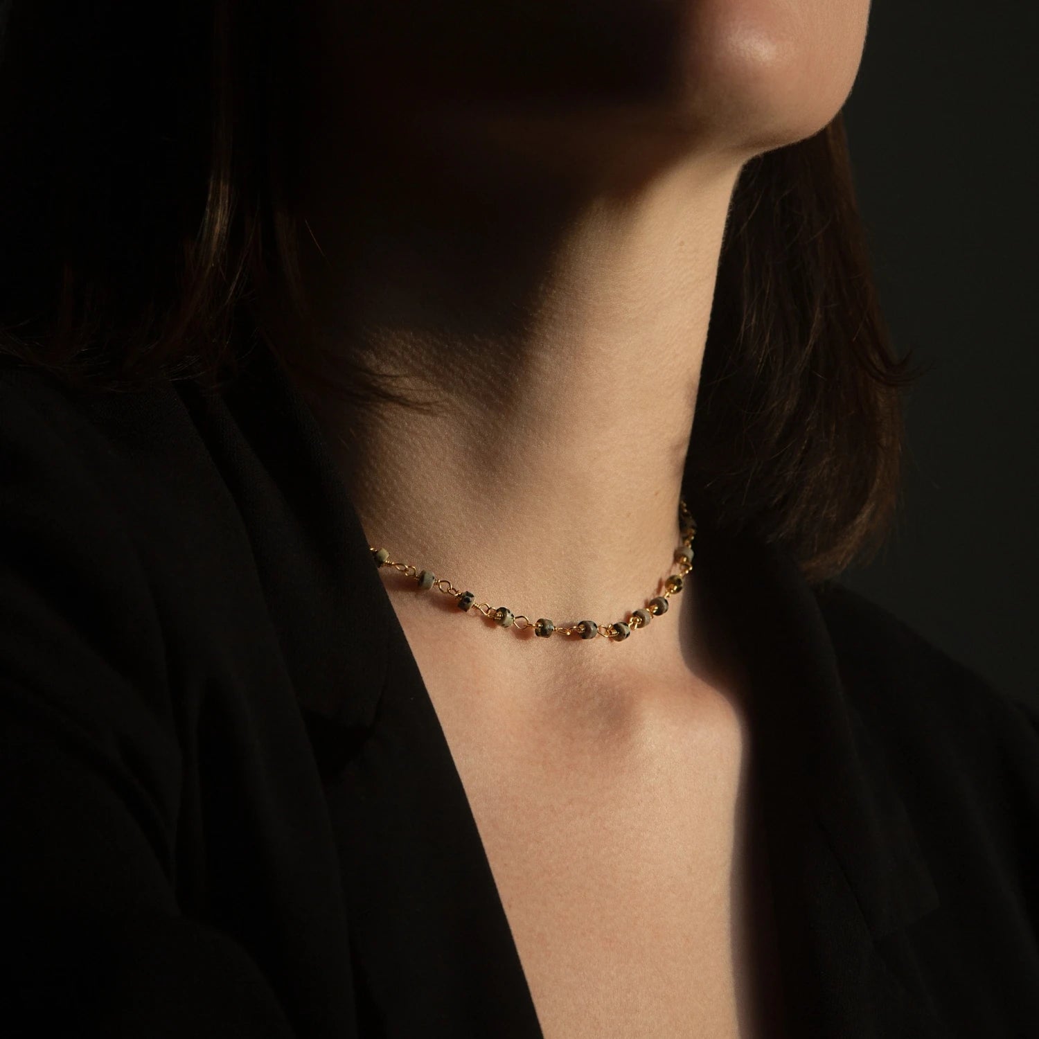 Dalmatian Jasper Wire Necklace in Gold by A Weathered Penny - Lifestory