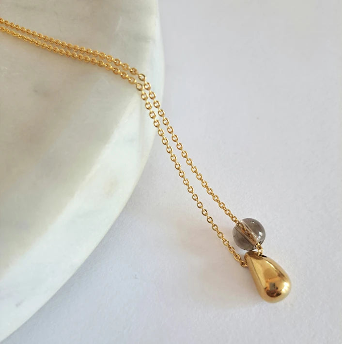 Kira Pear Teardrop & Quartz Necklace by brass+bold - Lifestory