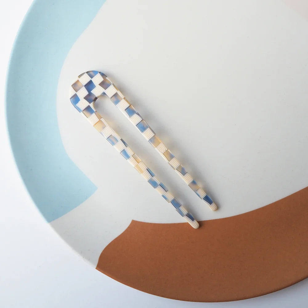 Ocean Checker Hair Pin | Blue & Cream | by Custom Made - Lifestory