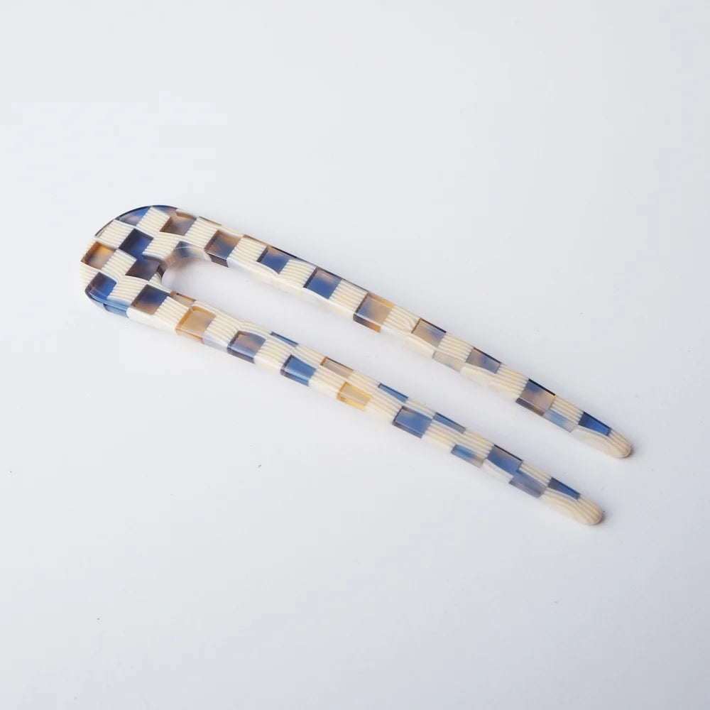 Ocean Checker Hair Pin | Blue & Cream | by Custom Made - Lifestory