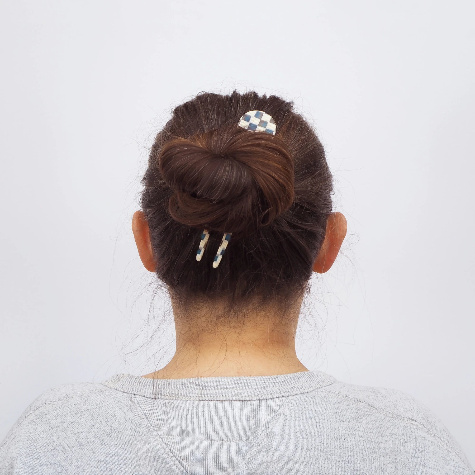 Ocean Checker Hair Pin | Blue & Cream | by Custom Made - Lifestory
