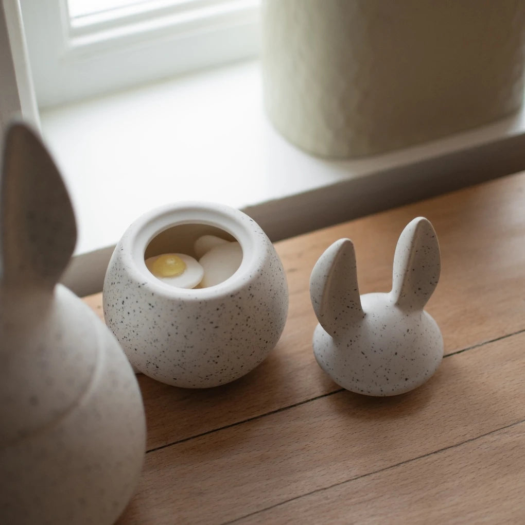 Eating Rabbit | Small Lidded Bowl | White Dot | by DBKD - Lifestory