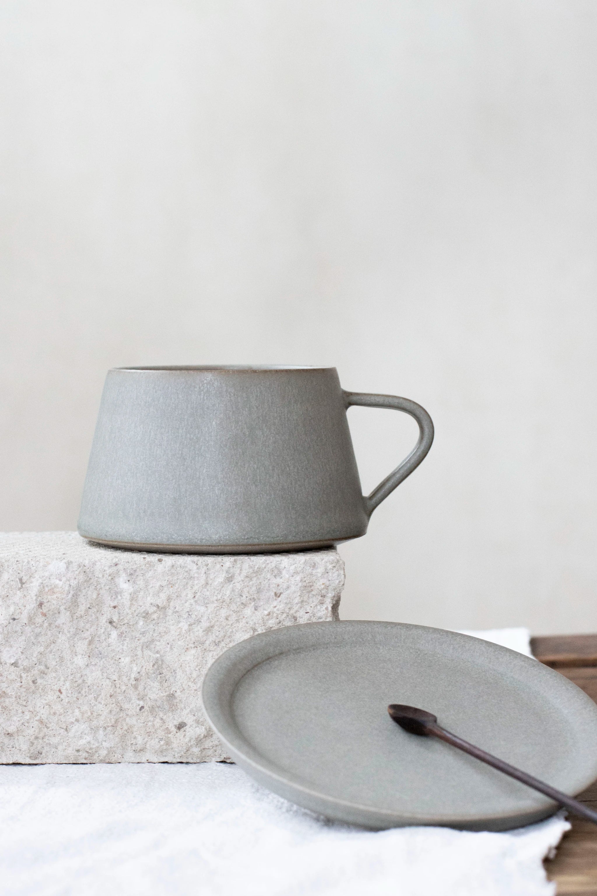 Tapered Cup & Saucer | Feather Grey | by Borja Moronta - Lifestory