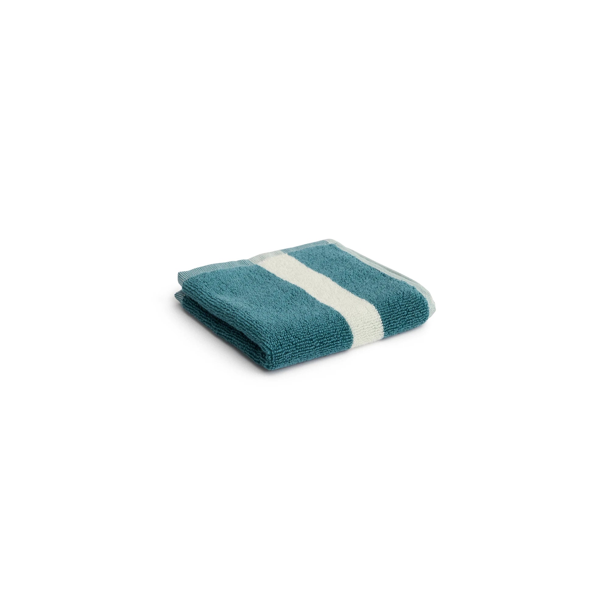 HAY petrol blue stripe wash cloth folded on a white background