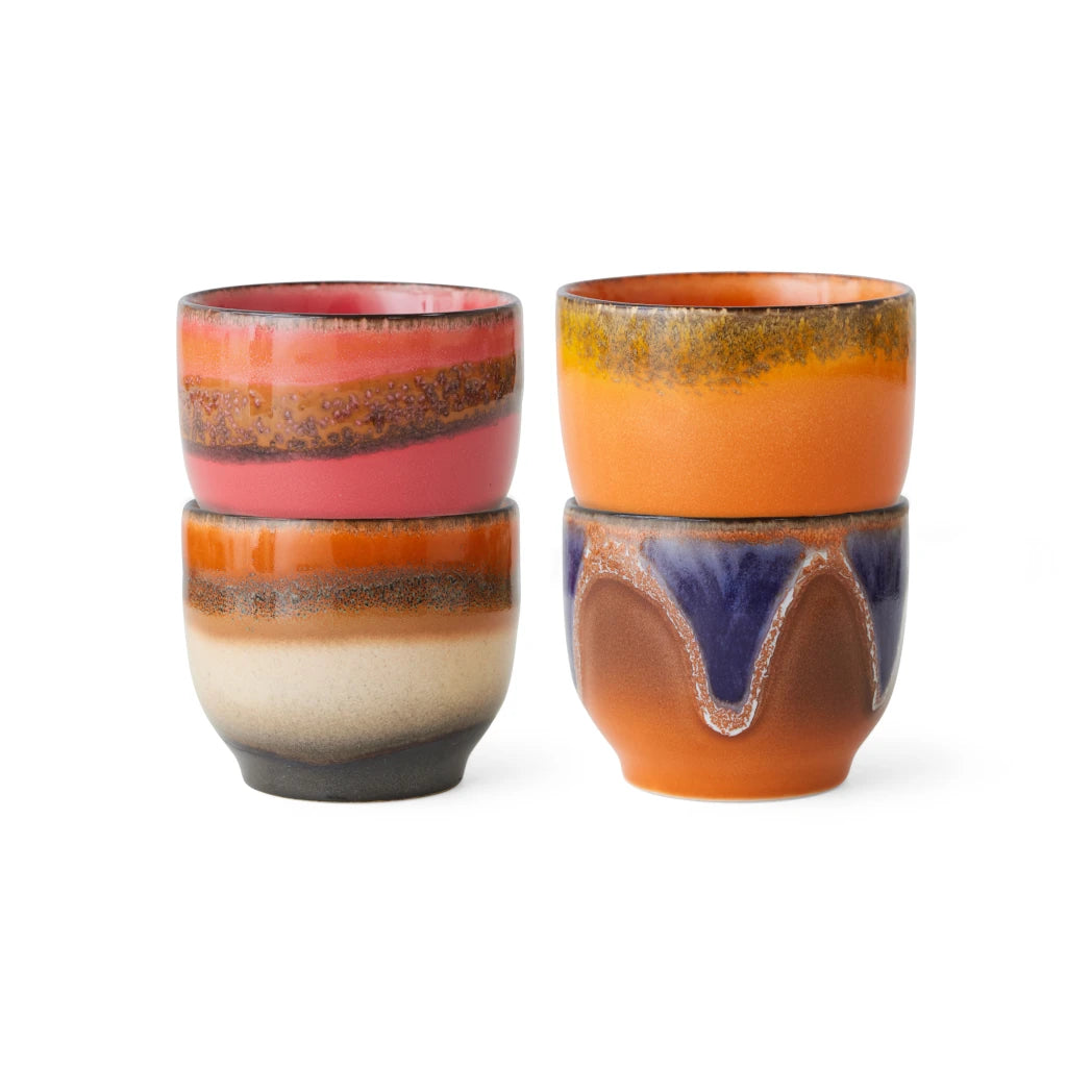 HKLIVING Set of 4 Café Cups in Various Colourways - Lifestory