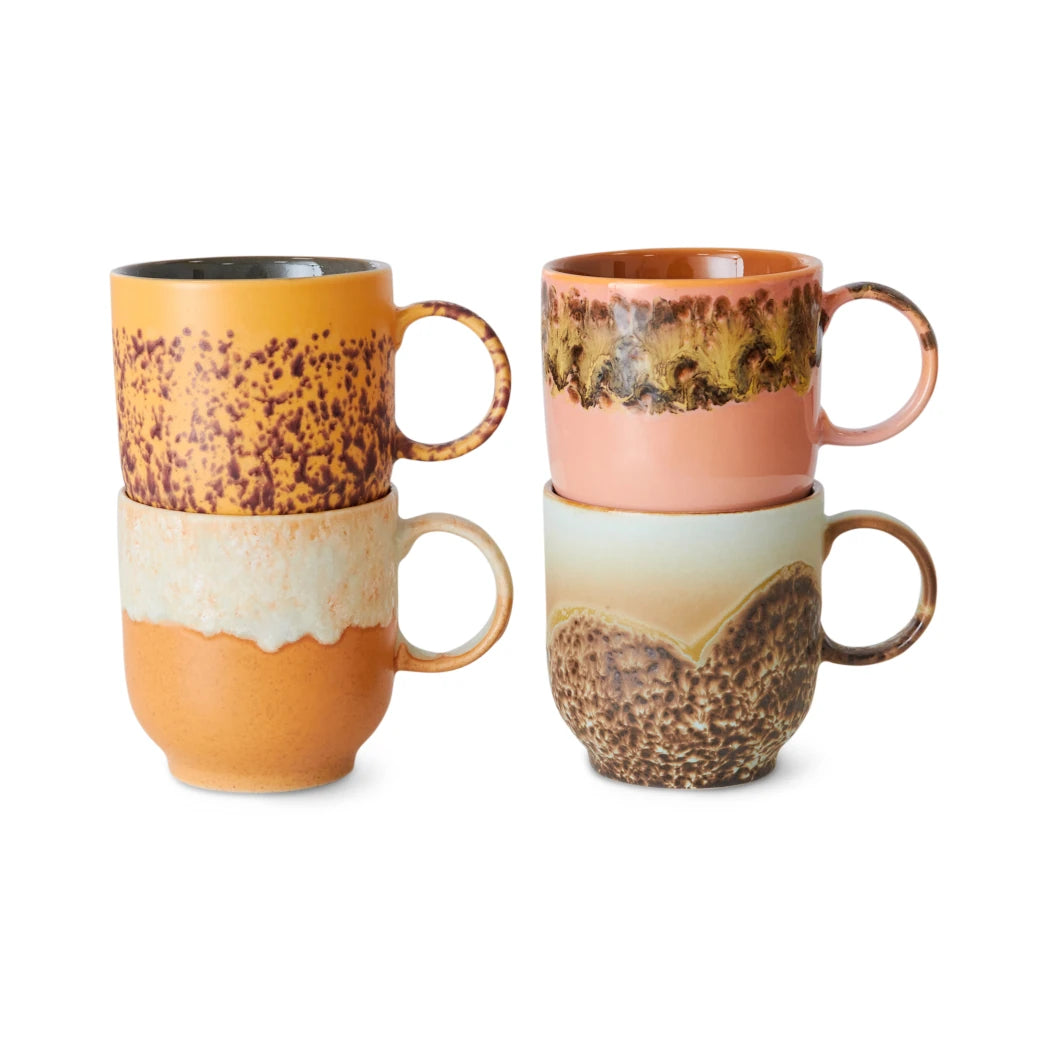 HKLIVING Set of 4 Café Mugs in Various Colourways - Lifestory