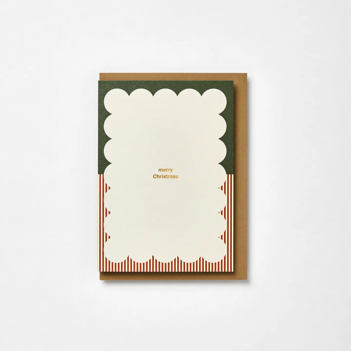 'Merry Christmas' Peppermint Stripe Scallop Card - Pack of 6 | Blank | by Kinshipped - Lifestory