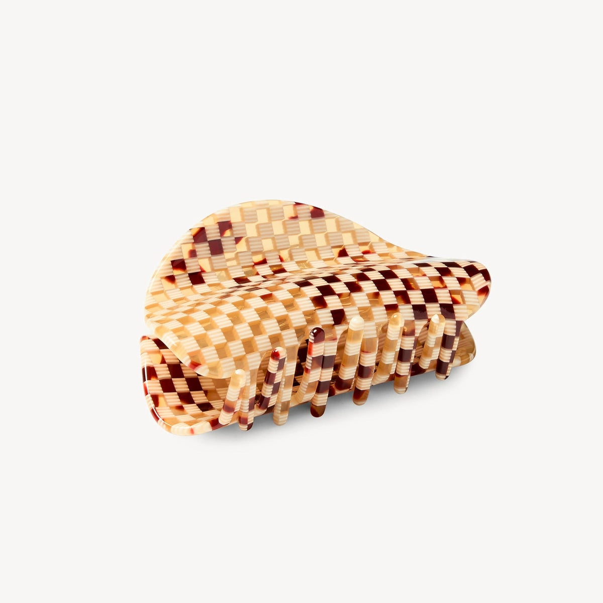 Tortoise checkered hair claw on a white background