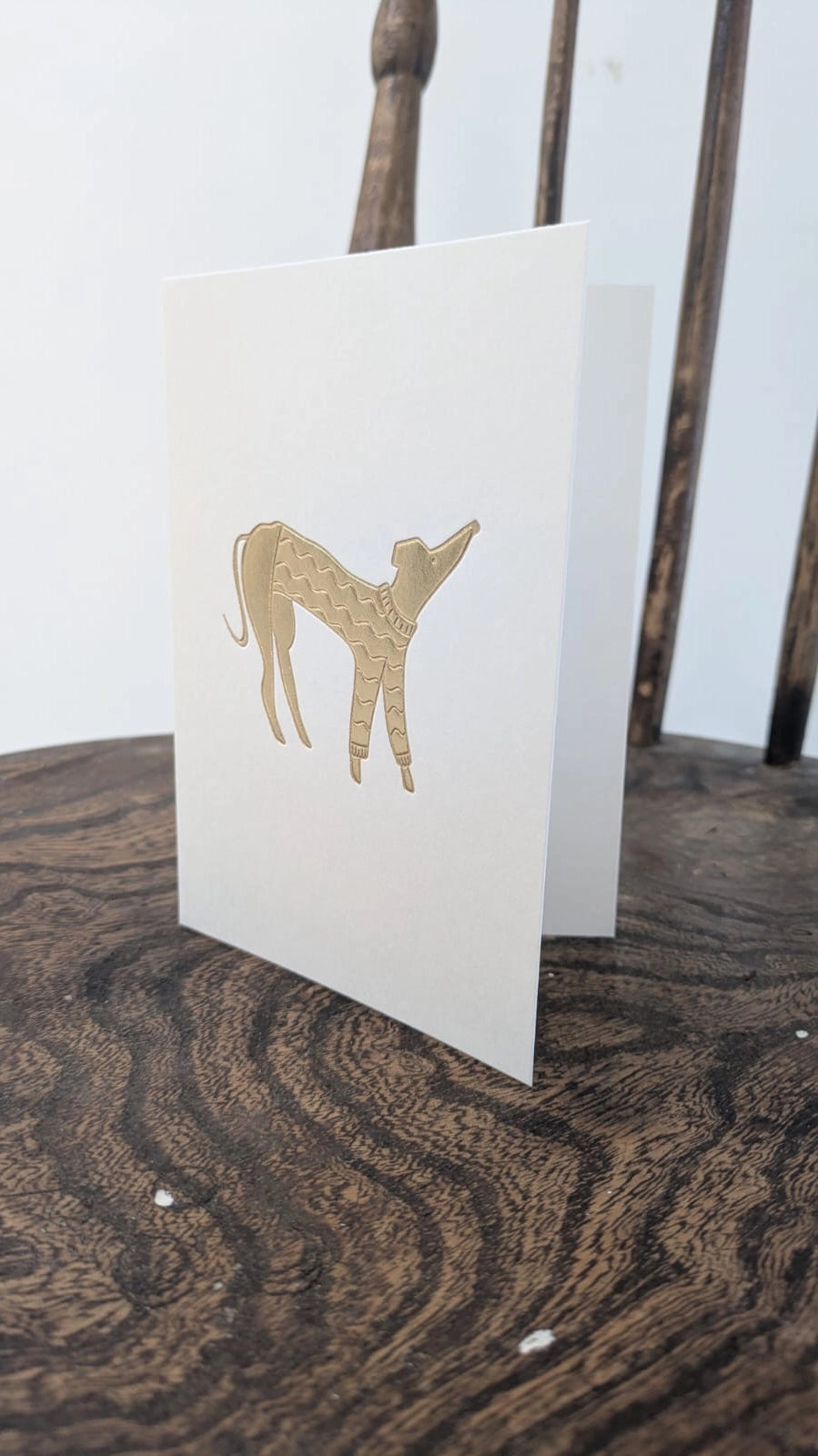 Meg Fatharly Dog In a Jumper Gold Embossed Keepsake Card