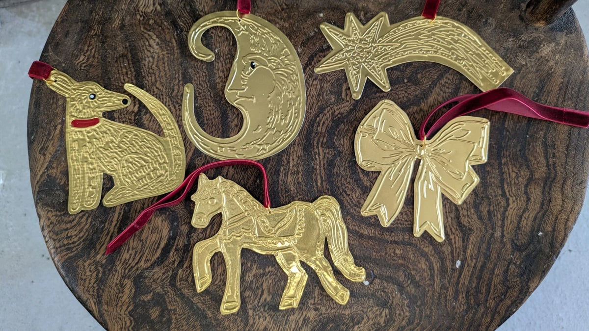 Meg Fatharly Tin Embossing Moon Ornament with Ribbon