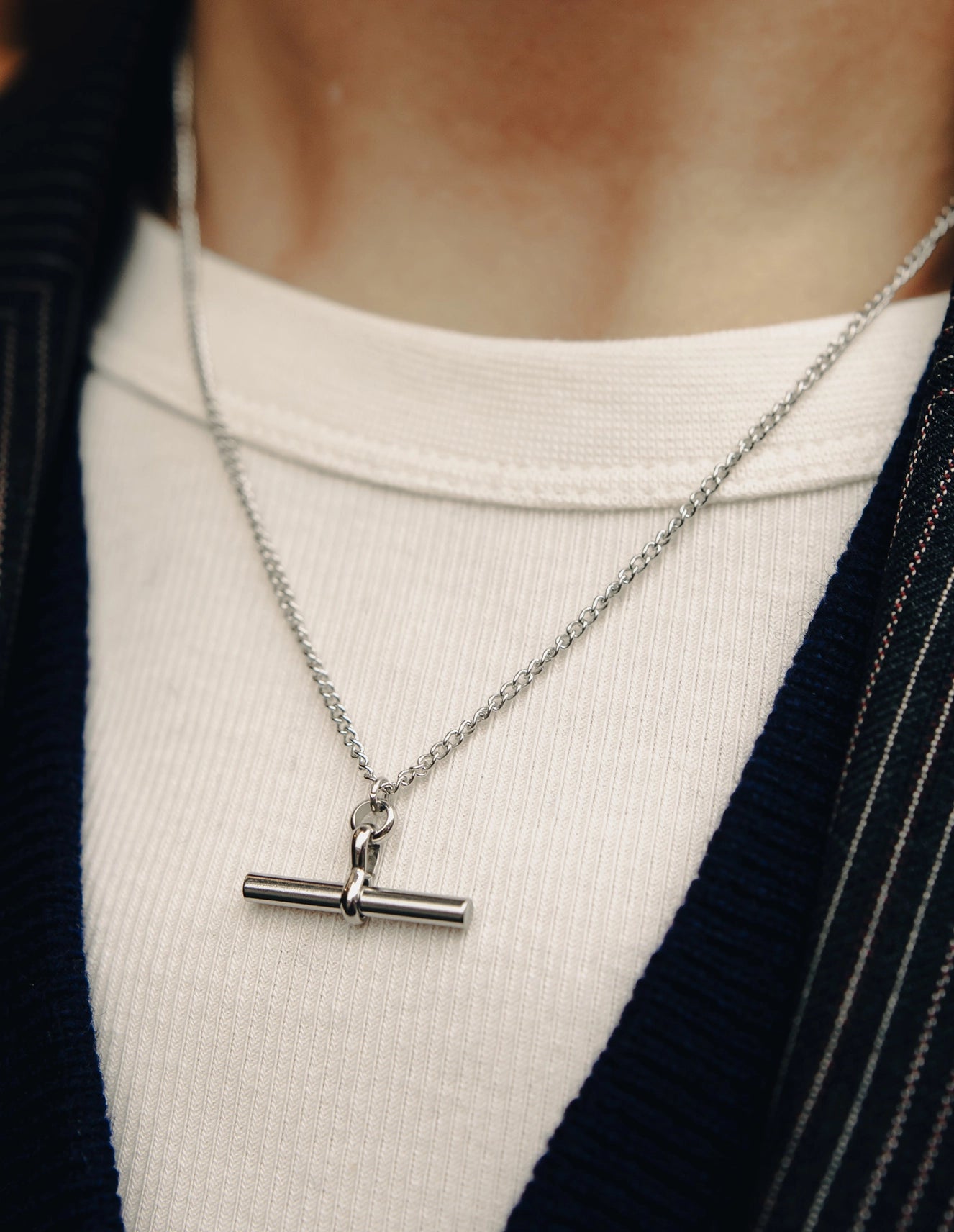 T-Bar Chain Necklace - Water Resistant Silver Plating by Nordic Muse - Lifestory