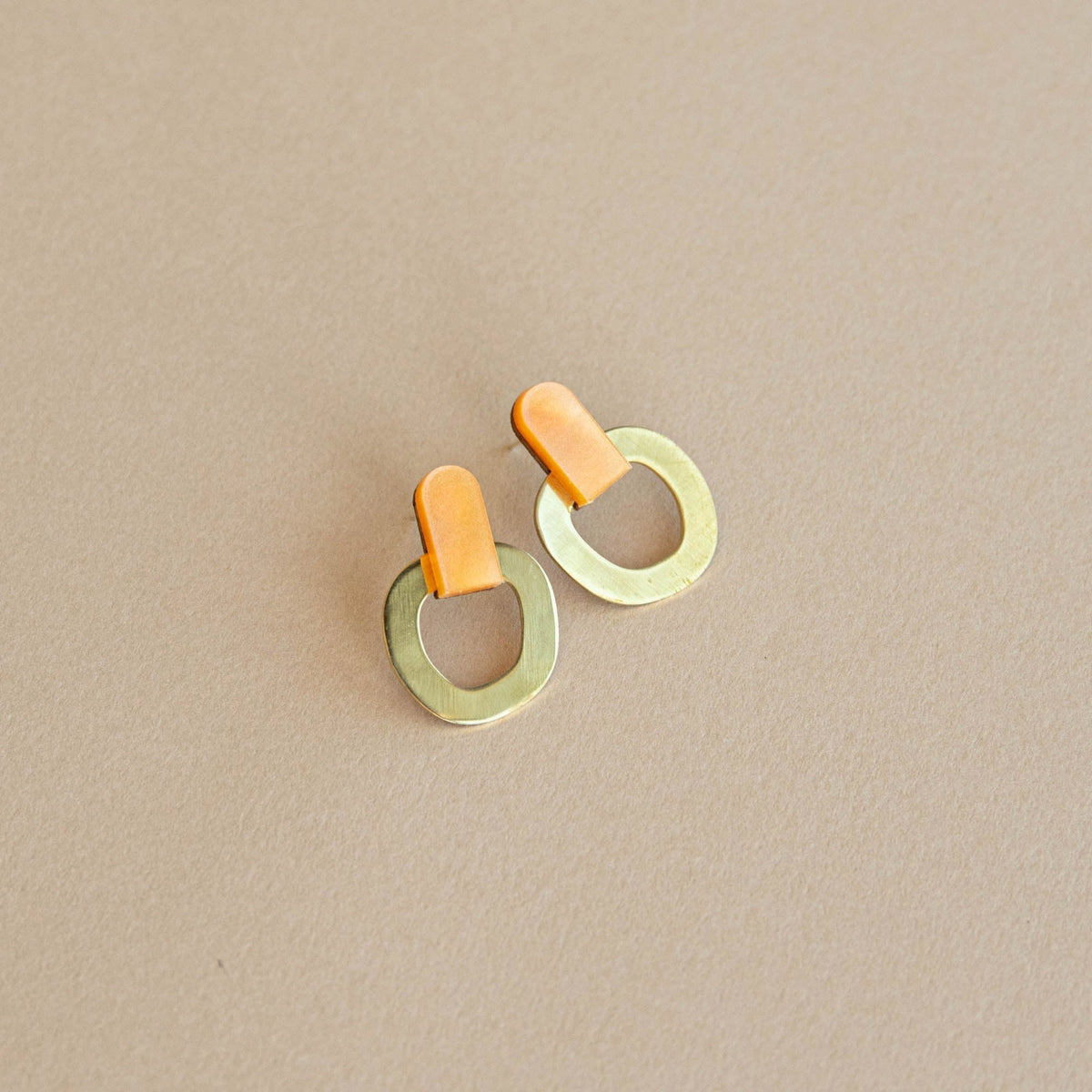 Around Stud Earrings in Acrylic, Brass & Wood by Pepper You