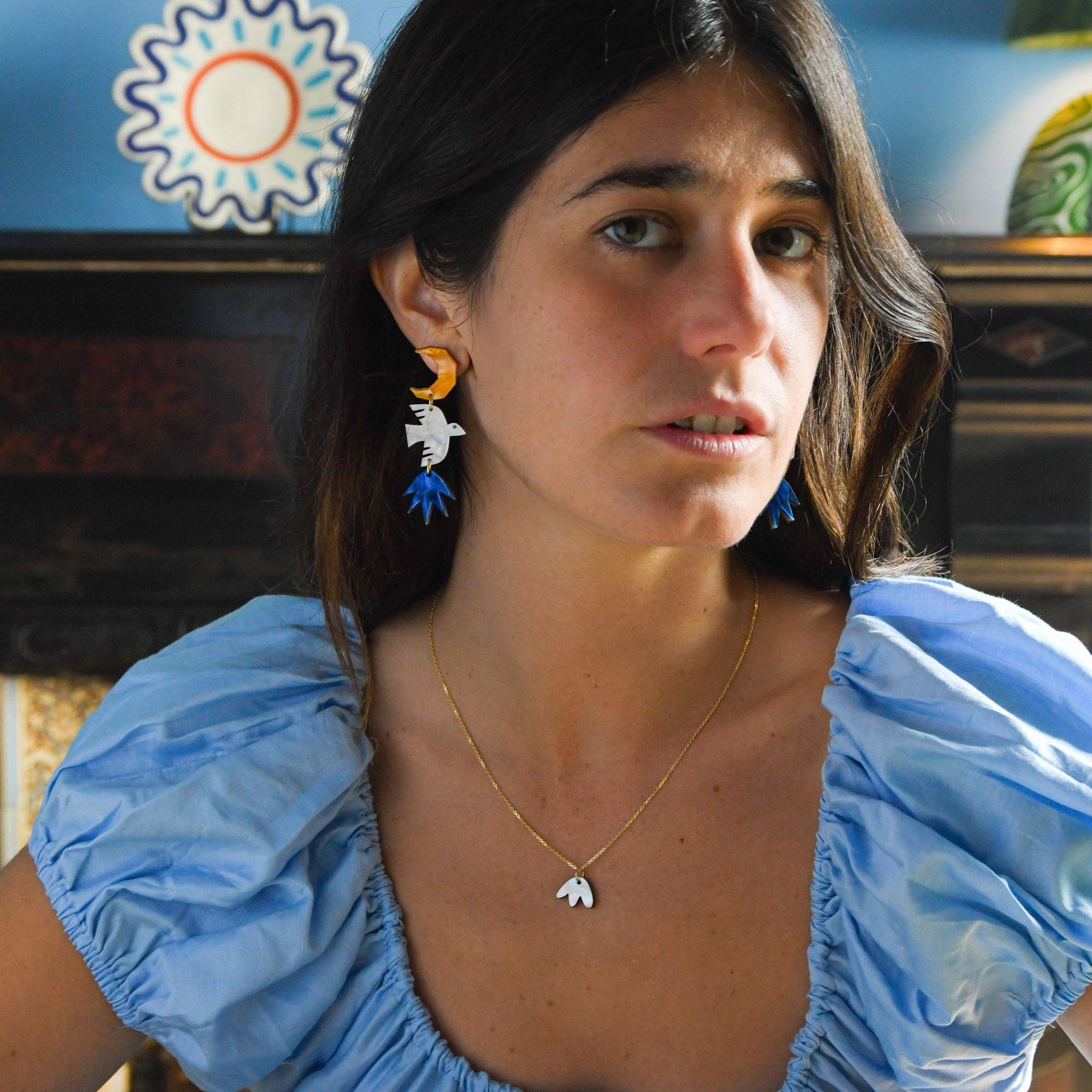 Pepper You Night Bird Statement Drop Earrings