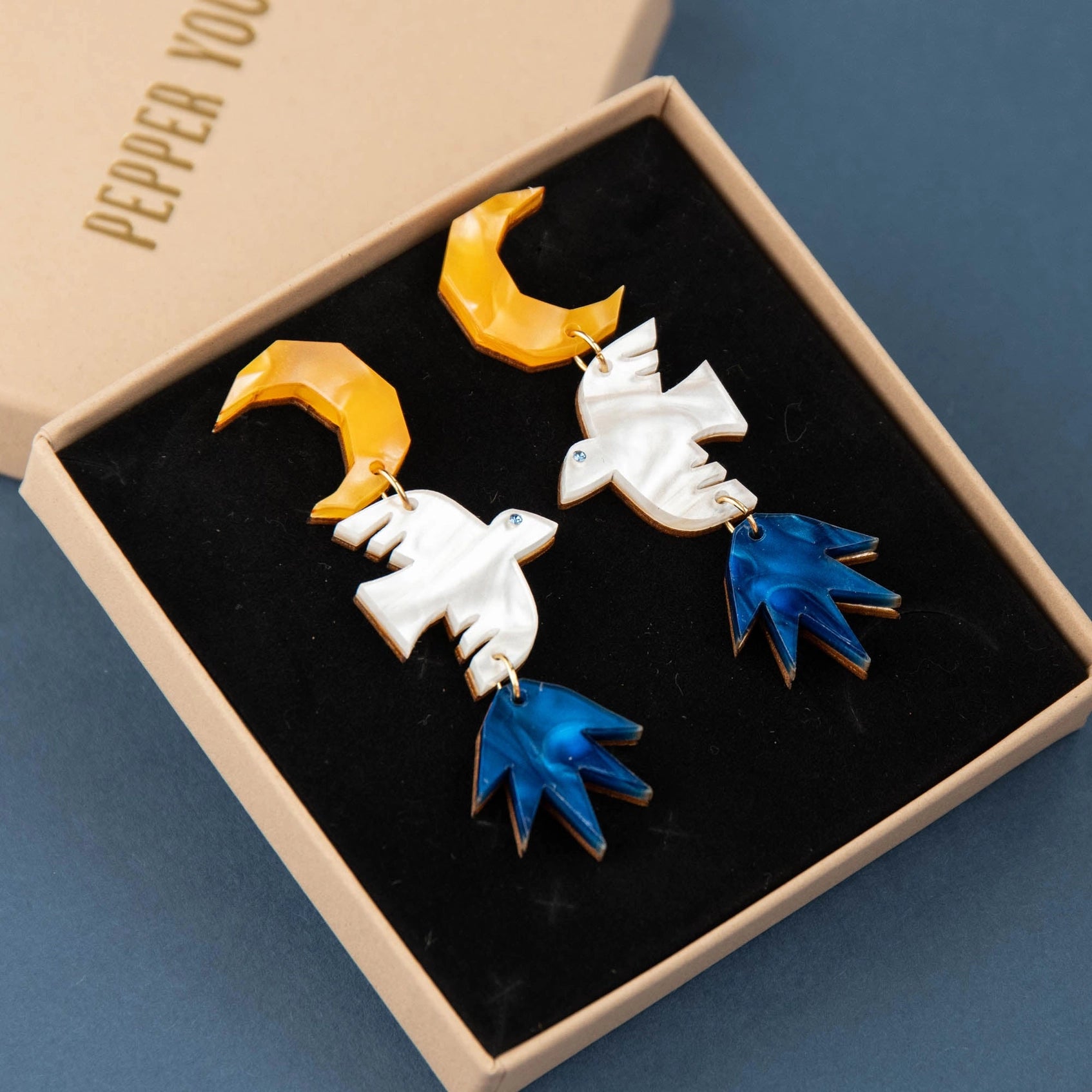 Pepper You Night Bird Statement Drop Earrings