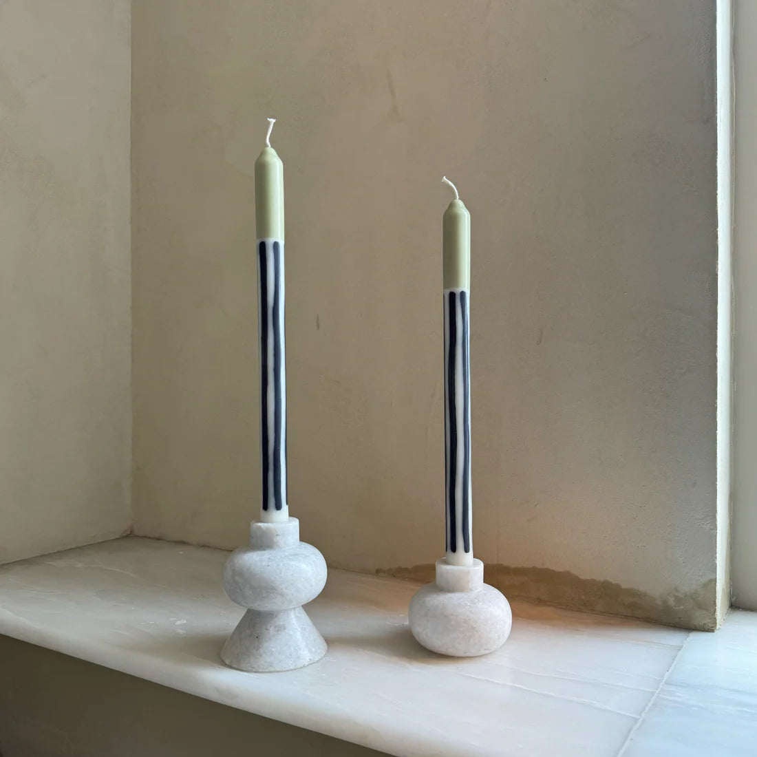 Pygmalion London Set of 2 Patterned Dinner Candles in Various Colours - Lifestory