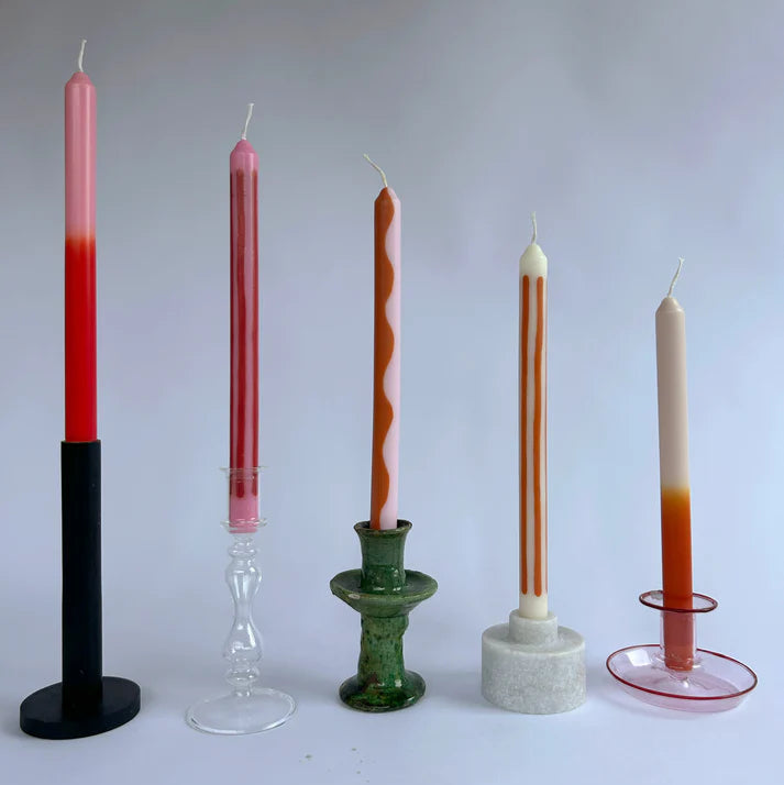 Pygmalion London Set of 2 Patterned Dinner Candles in Various Colours - Lifestory