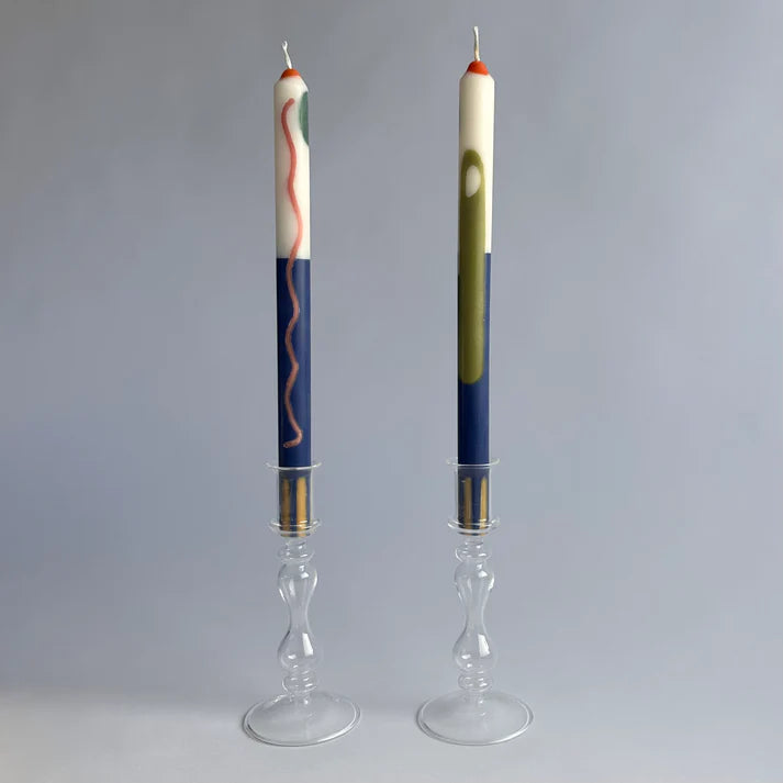 Pygmalion London Set of 2 Patterned Dinner Candles in Various Colours - Lifestory