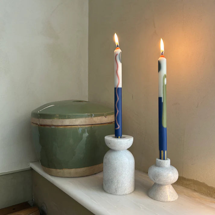 Pygmalion London Set of 2 Patterned Dinner Candles in Various Colours - Lifestory