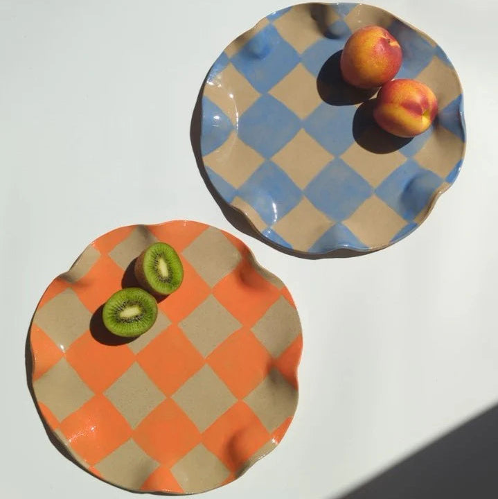 Rosie Gore Wavy Check Round Platter in Various Colours - Lifestory