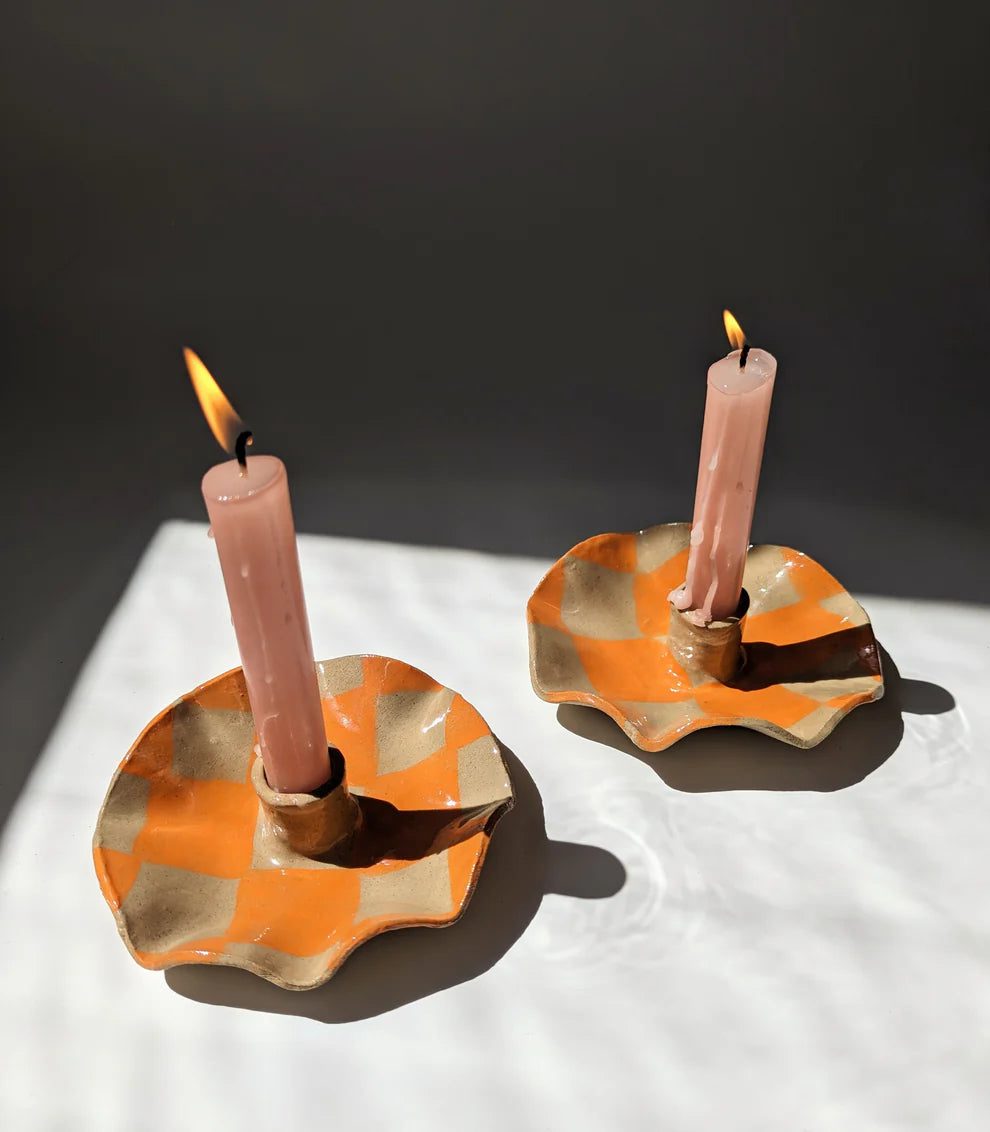Rosie Gore Wavy Check Candle Holders in Various Colours - Lifestory