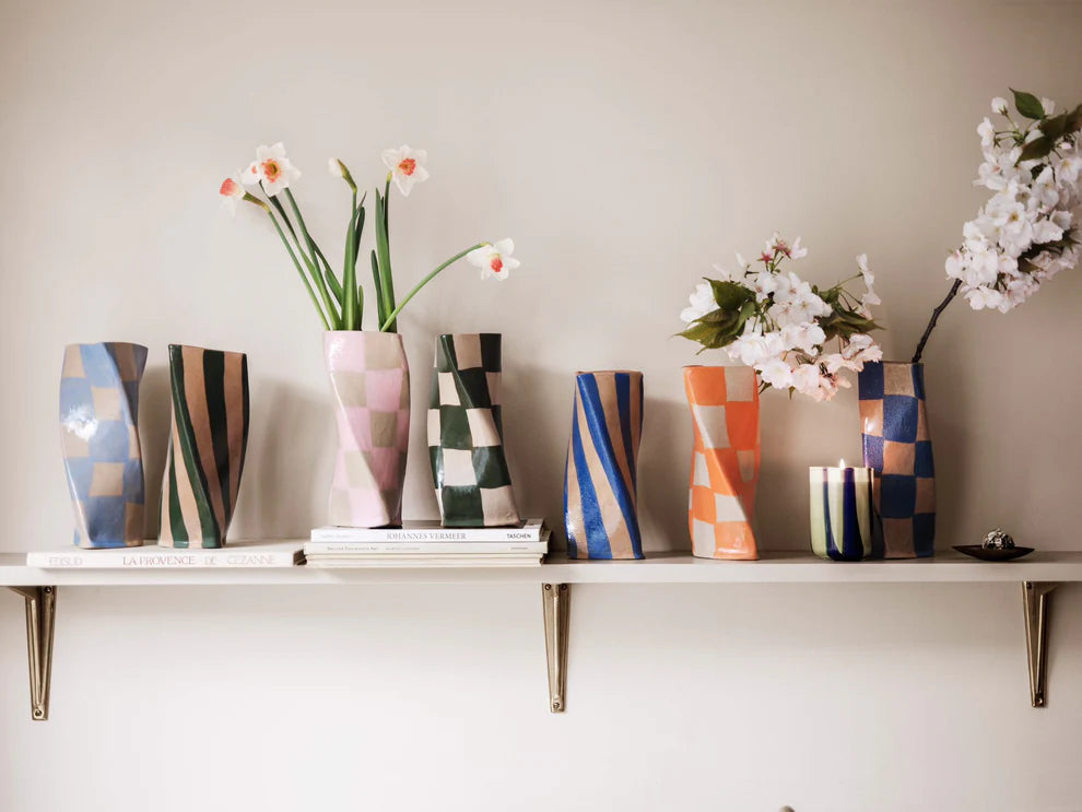 Rosie Gore Check Twist Vase in Various Colours - Lifestory