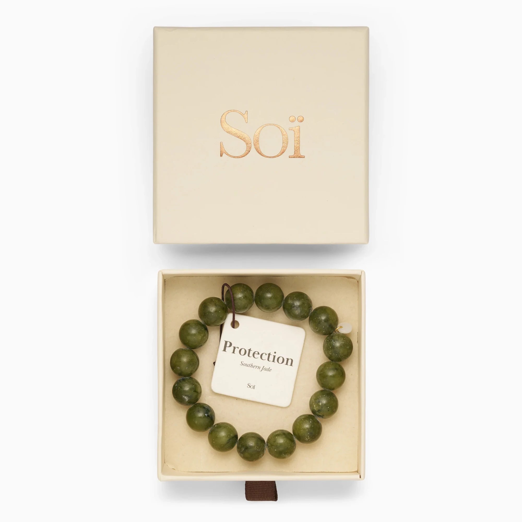 Soï Copenhagen chunky Southern Jade crystal stretch bracelet in Jewellery box