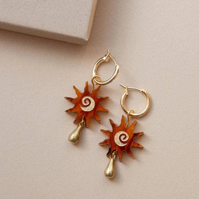 Sol Hoop Earrings in Acrylic, Brass & Wood by Pepper You - Lifestory