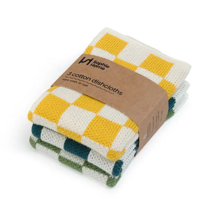 Sophie Home Reusable Cotton Checked Dish Cloths - Set of 3 - Lifestory