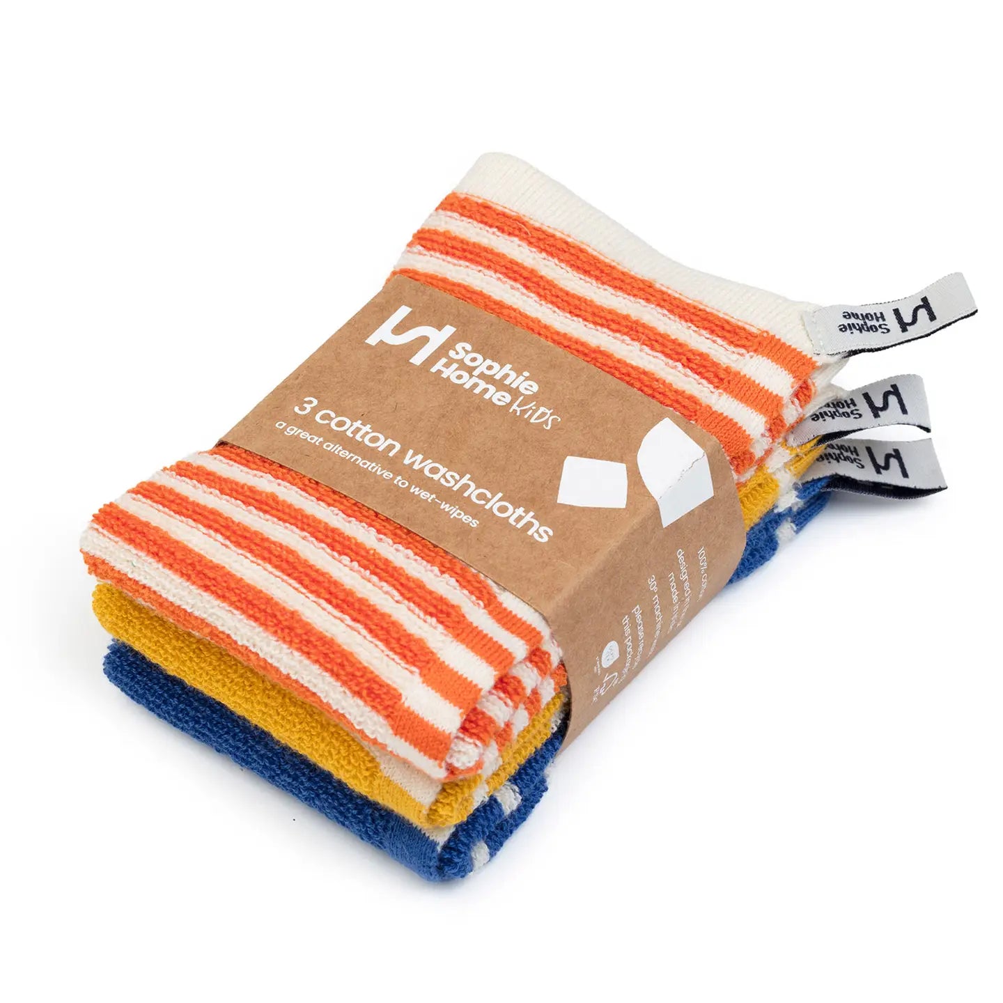 Sophie Home Reusable Striped Terry Washcloths - Set of 3 - Lifestory
