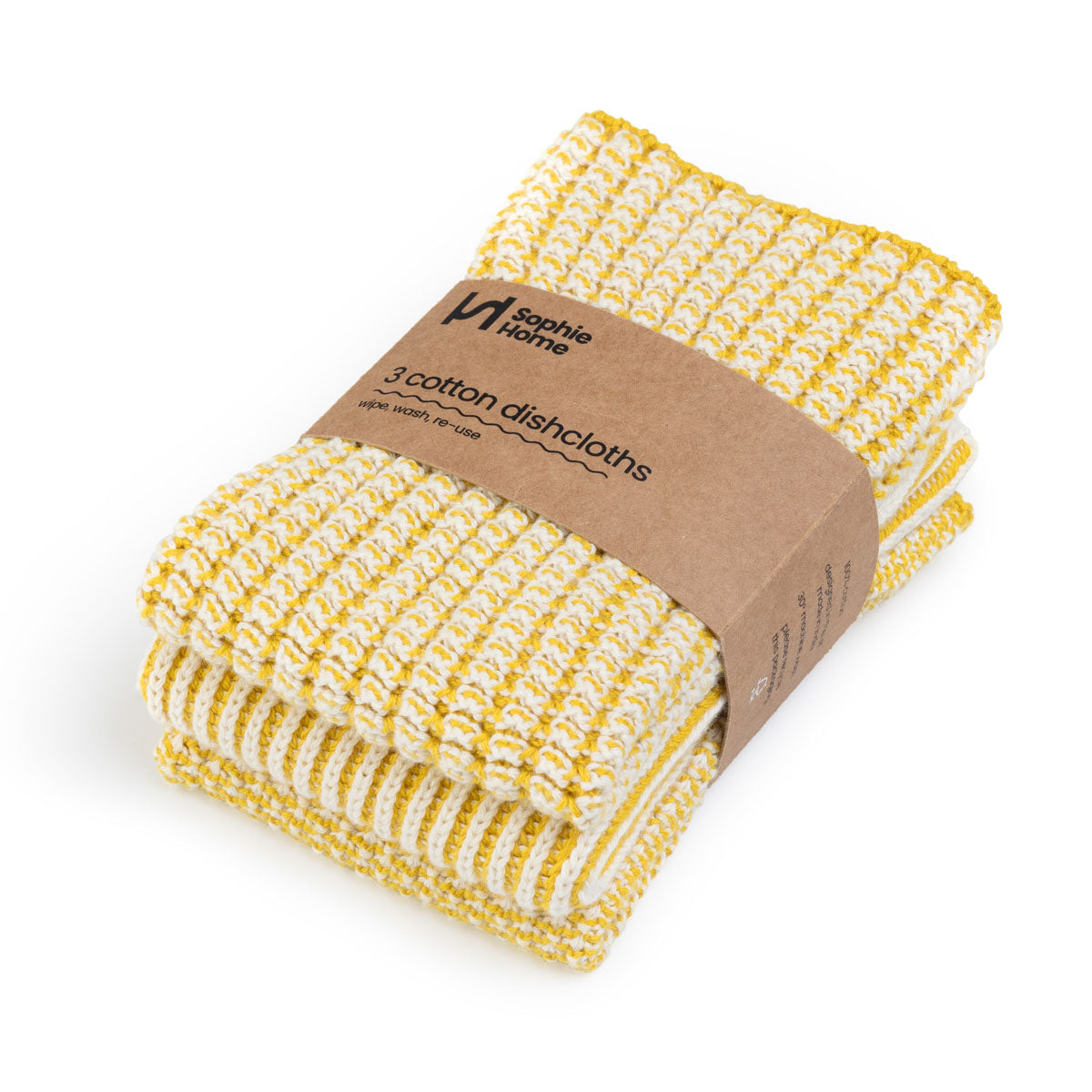 Sophie Home Reusable Cotton Textured Dish Cloths - Set of 3 in Citrus with bellyband