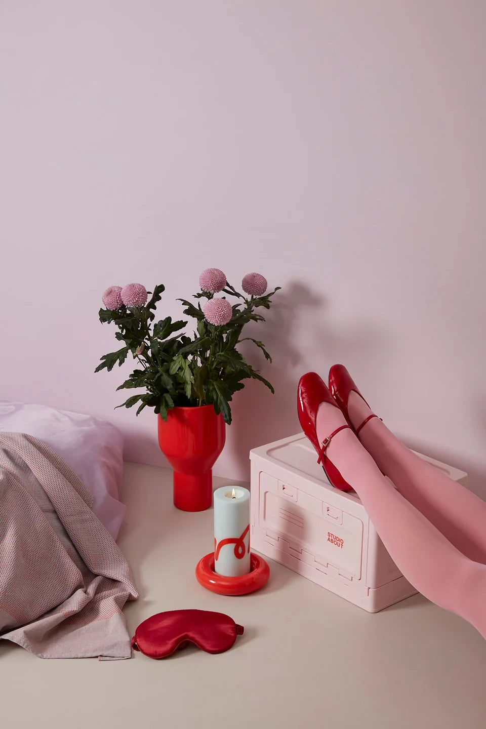 Studio About Pillar Candle in mint and red