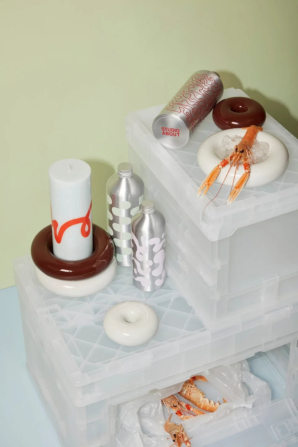 Studio About Pillar Candle in mint and red