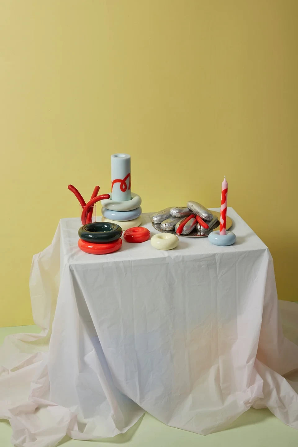 Studio About Pillar Candle in mint and red