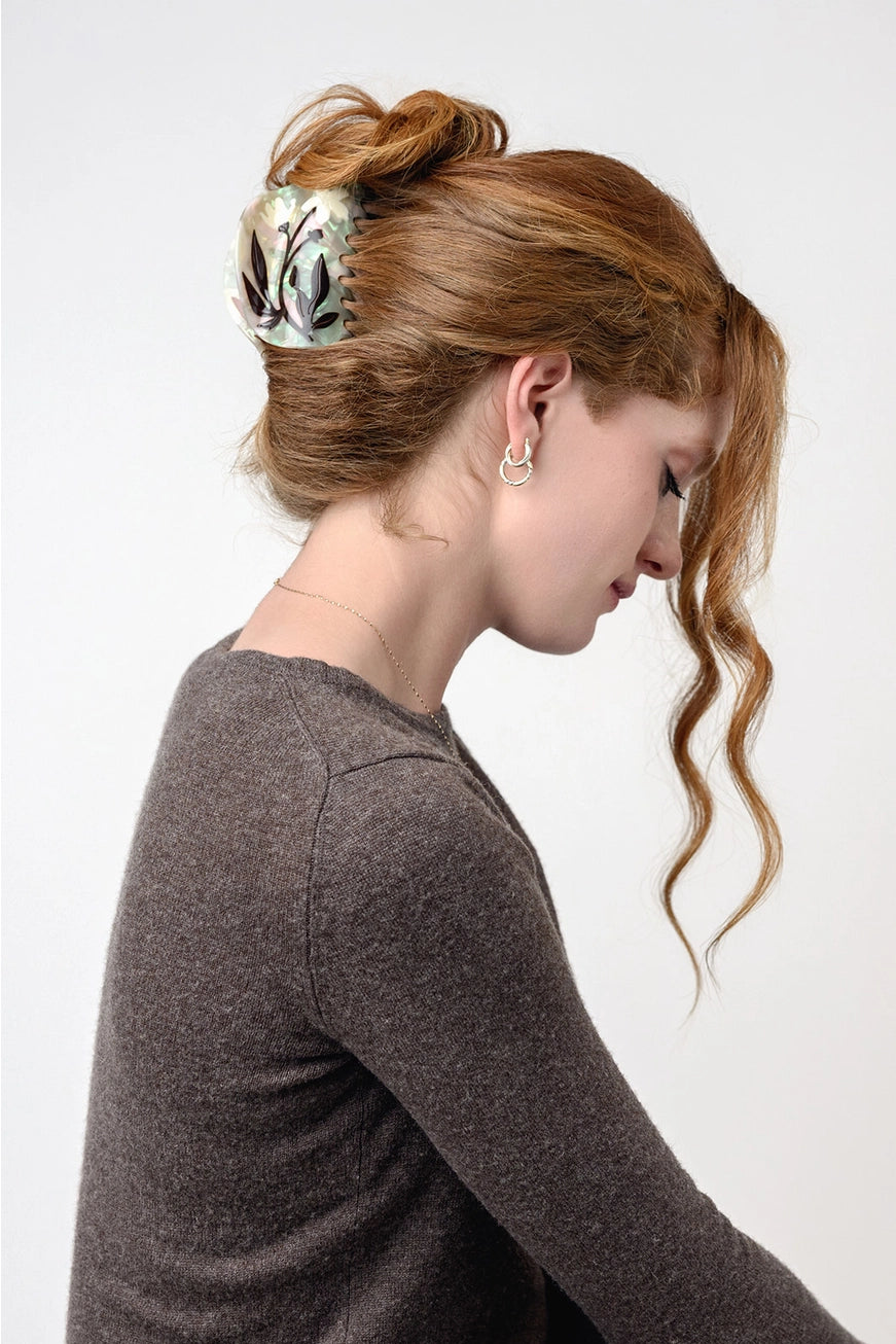 Winona Irene Bryony Deep Hair Claw up view in red headed womans hair
