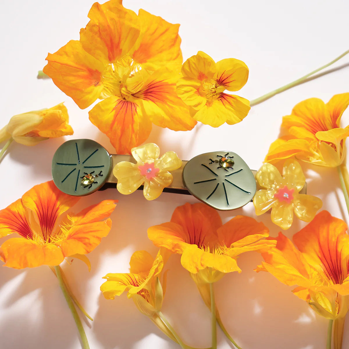 Winona Irene Nasturtium & Beetle French Barrette Hair Clip