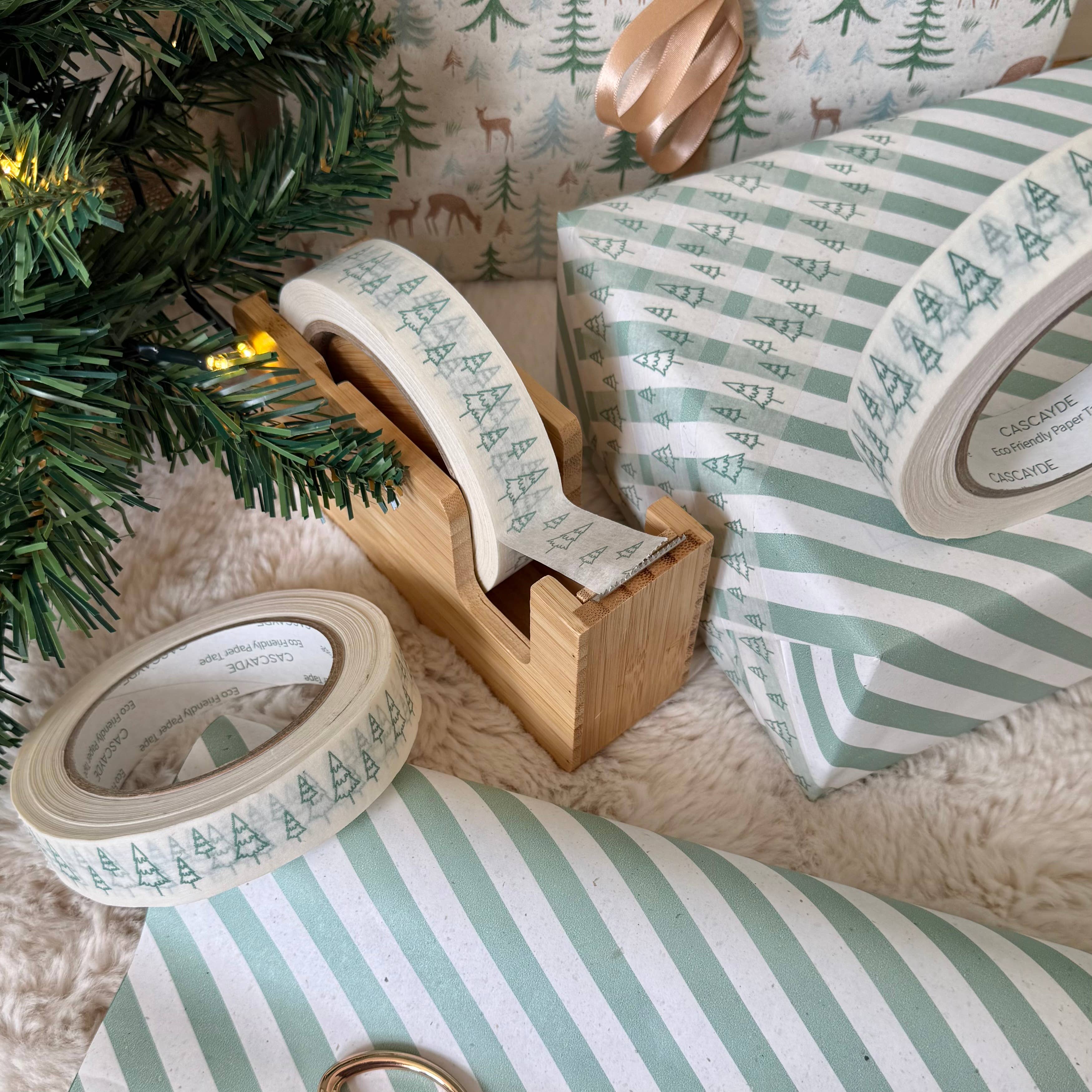Green Christmas Tree on White Paper Tape - 50m - Lifestory