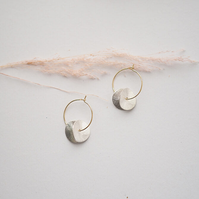 Hoops with Pair of Wavy Discs | Gold Plate & Silver Plate | by brass+bold - Lifestory - brass+bold